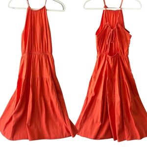 Monteau Los Angeles Bright Orange Halter Tie Open Back Flowy Midi Dress Medium
